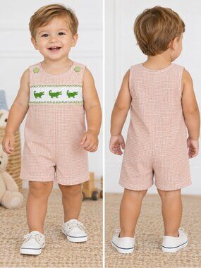 Southern Tots Boys 18M Alligator Smocked Gingham Romper Preppy Heirloom Gator